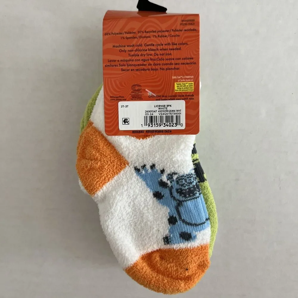 Disney Pixar Monster's Inc Toddlers‎ 3- Pack Cozy Crews Quarter Socks, 2T-3T NEW